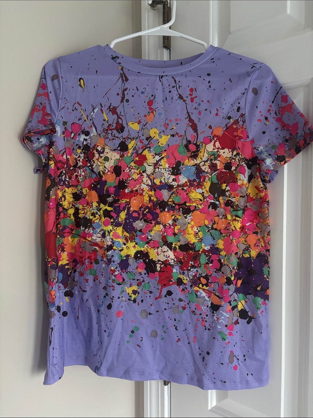 SHEIN Lavender Short Sleeve Tee with Multicolor Paint-Splash